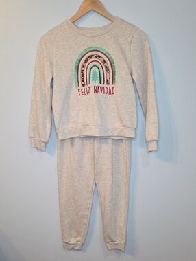 Kate Mack Beige 'Feliz Navidad' Rainbow Sweatshirt Set